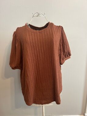 Textured Puff-Sleeve Blouse in Rust